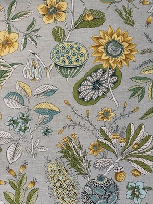 Schumacher Roca Redonda Grey & Ochre Fabric 178771 l Linen Fabric 3 Yards