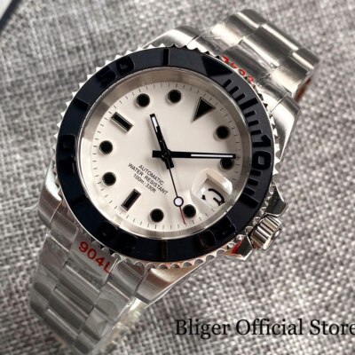 BLIGER 24 Jewels NH35A PT5000 Automatic Men Watch Black Baton Hand YM insert