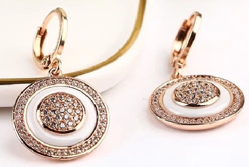 New Fine 585 Rose Gold White Ceramic Clip Earrings From Europe FREE SHIPPING - Image 3 of 4
