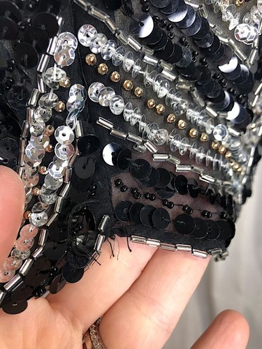 Vintage 80s Black and Silver Sequin Beaded Blouse - Picture 3 of 5