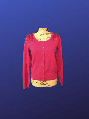 ELLE Sequin Cardigan, 100% Cotton, Long Sleeves, HOT PINK, Size Small, NWOT