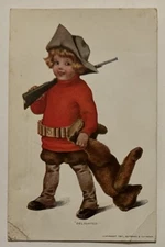 Boy Rifle Teddy Bear Delighted Bessie Pease Gutmann 1910s Antique Postcard