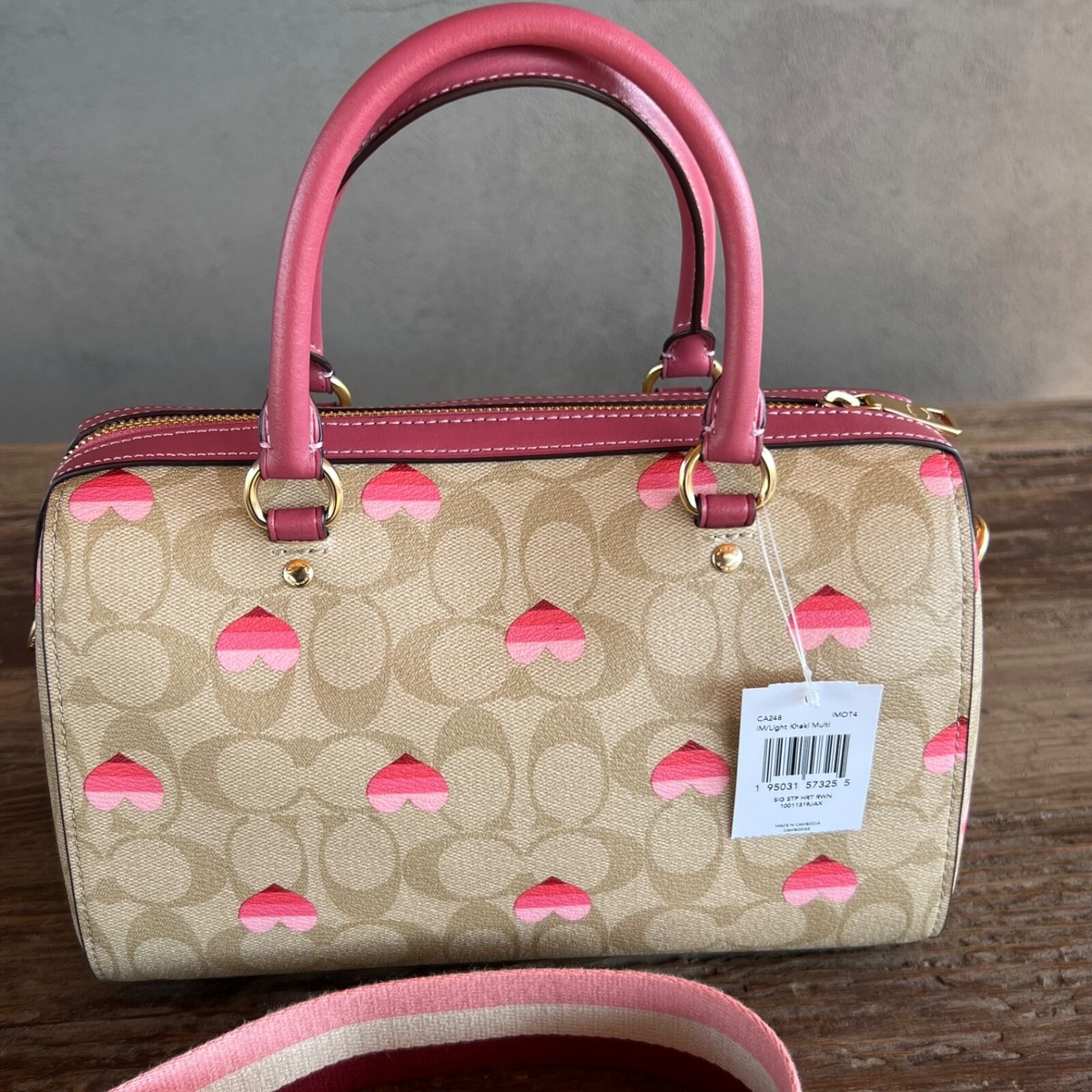 COACH Rowan Satchel In Signature Canvas With Stripe Heart