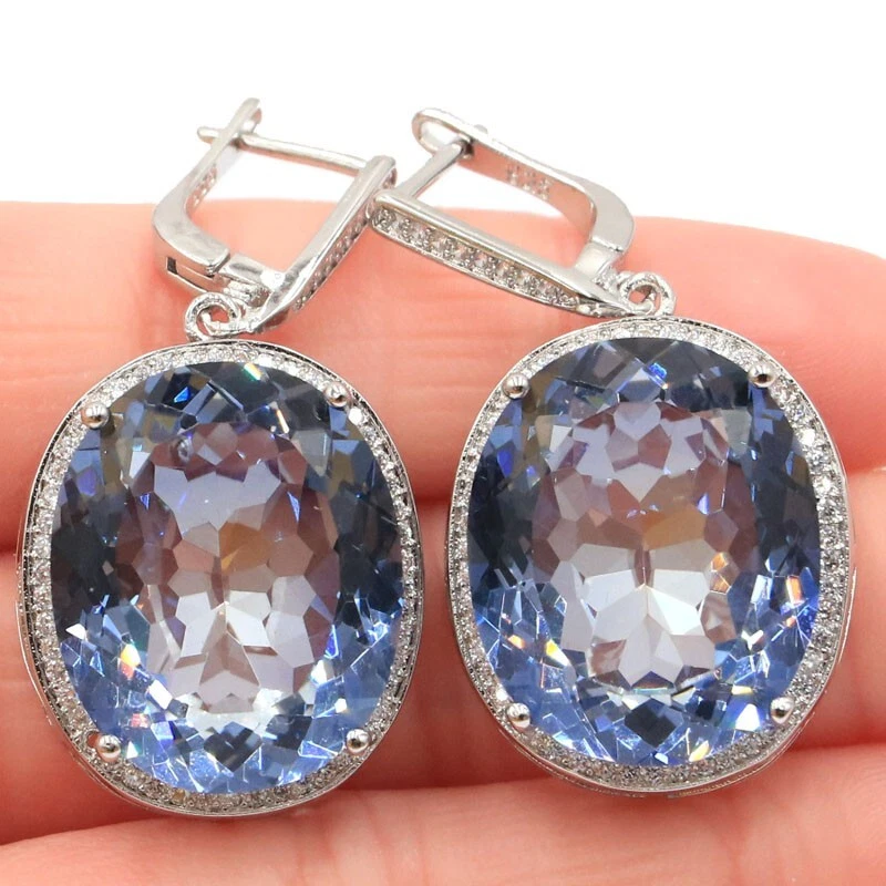 Compre 4 y obtenga 1 gratis grandes pesados 18 g peridoto turmalina azul topacio circonita cúbica pendientes de plata Foto 4 de 4