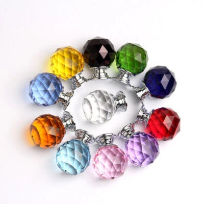 1-24 Diamond Crystal Ball Glass Door Knob Drawer Kitchen Cupboard Cabinet Handle - Image 1 of 4