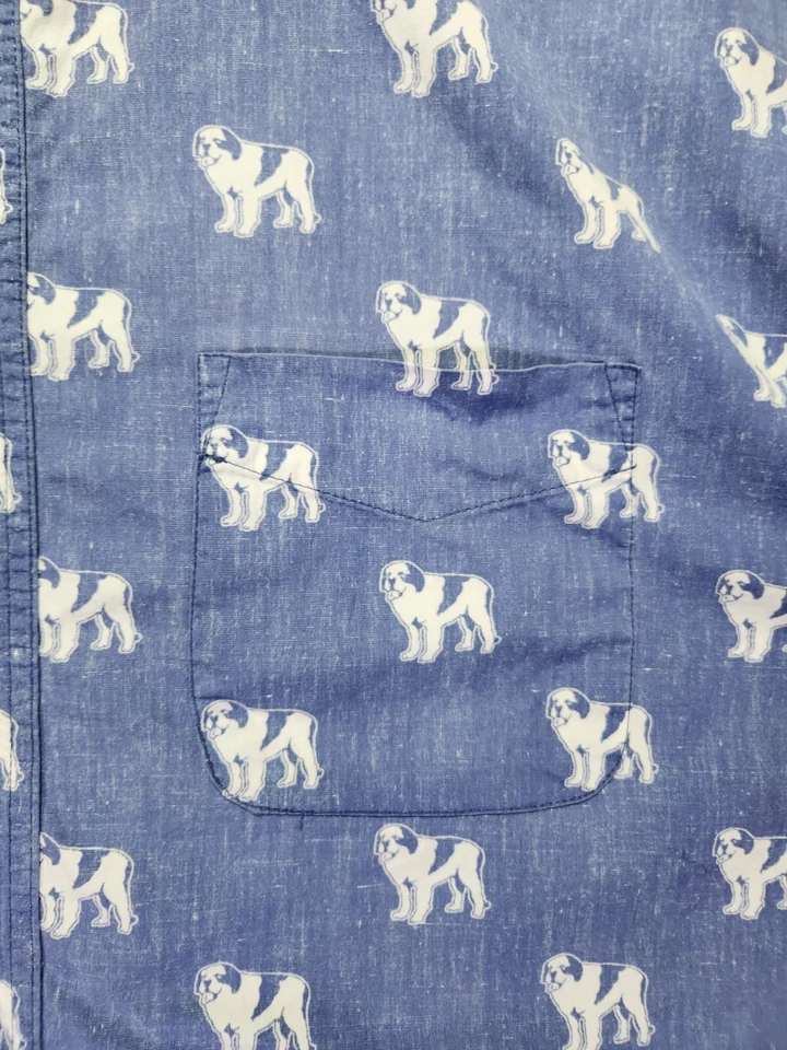 Camisa con botones Big Dogs 2X azul manga corta estampado de perro divertido actitud Foto 3 de 4