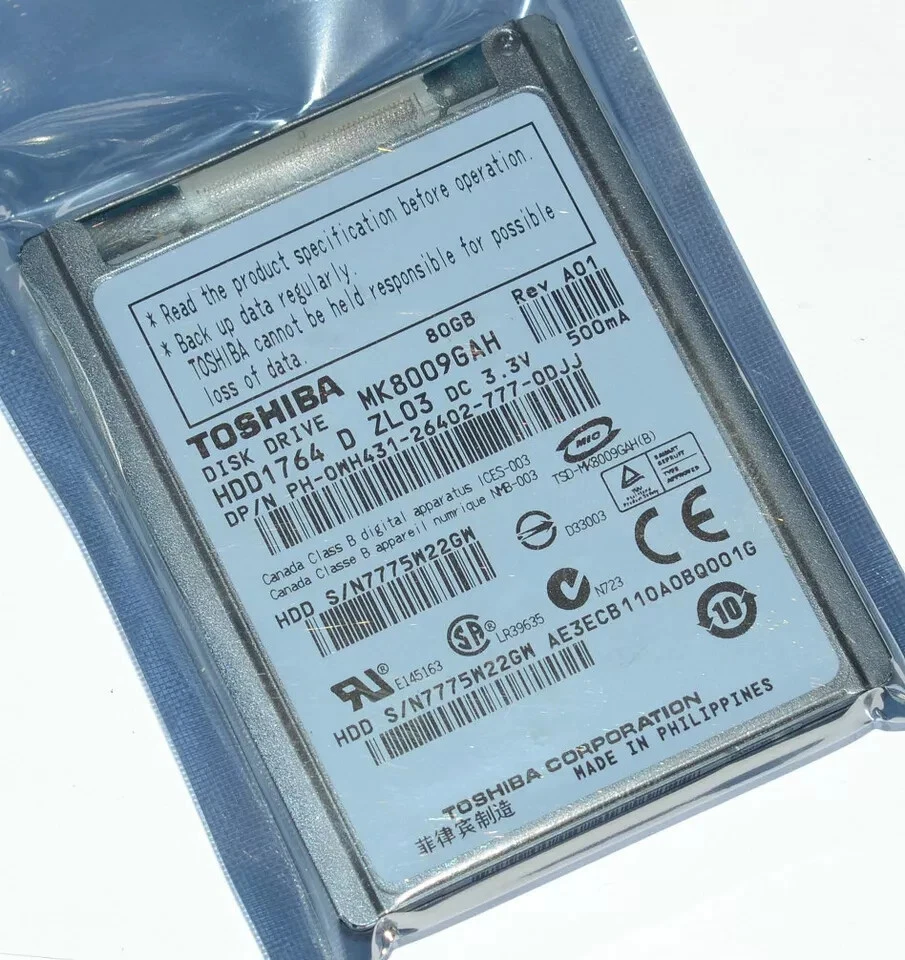 TOSHIBA 80 GB HDD 1.8" 8MB 4200RPM MK8009GAH CE ZIP Hard Disk Drive - Image 3 of 4