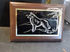Belgian Sheepdog  hand engraved and signed wood/brass wall art