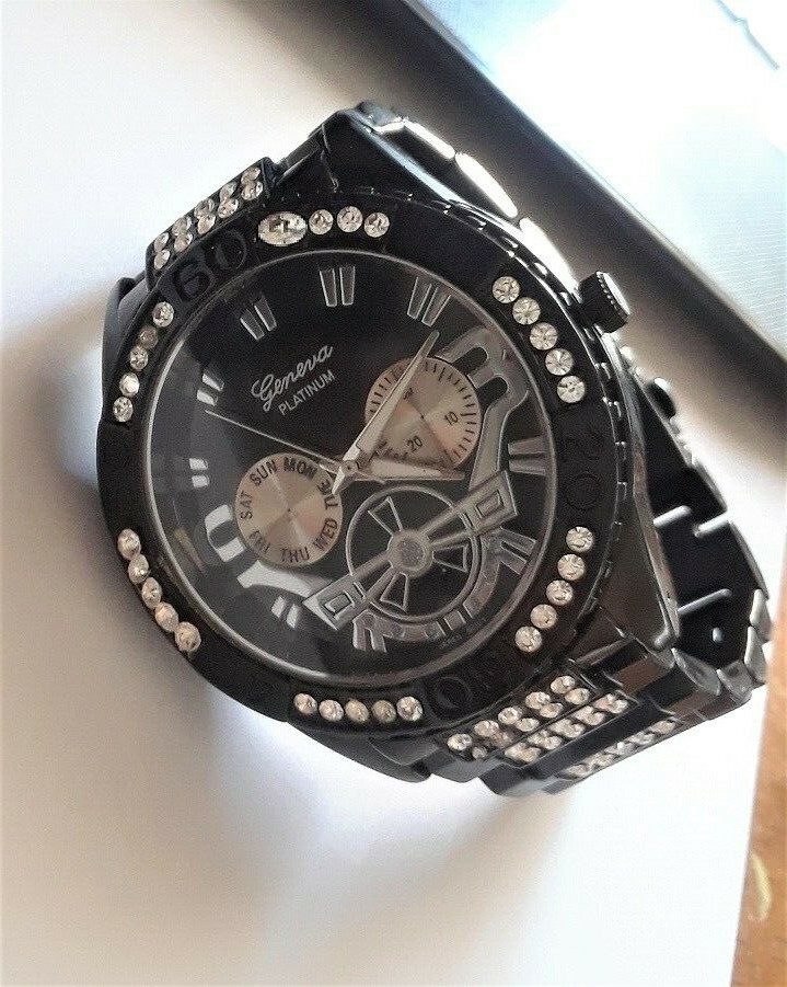 1.75 Black Oversize Chunky Hip Hop Crystal Geneva Wrist  display picture 3