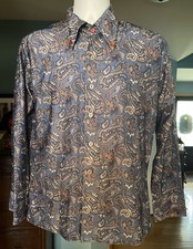 Sears Kings Road VTG 70's Leisure DISCO Shirt Sz M Bat Wing Paisley Blue Mod 60s