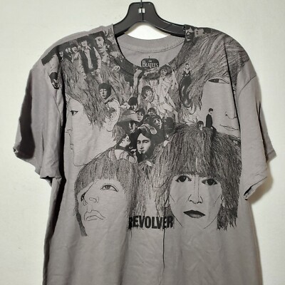 The Beatles Revolver Cover Print Grey Cotton Graphic Shirt Tee