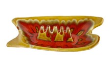 Vintage Bright Red Yellow Lava Drip Glazed Pottery Ashtray Cigar Cigarette A230T