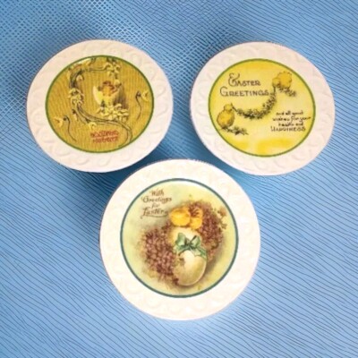 Victorian Easter Greetings Set of 3 Decorative/Dessert/Snack Plates 4in by Ganz