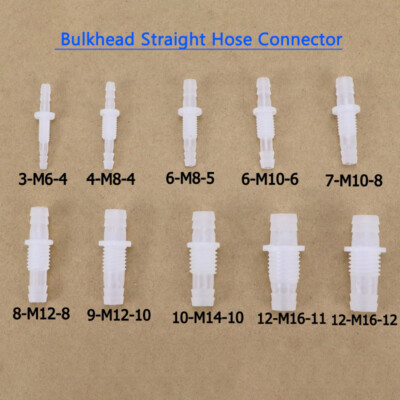 Bulkhead Straight Hose Connector Plastic Male Thread Barbed Reducer Tube Fitting