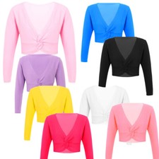 Kids Girls Ballet Dance Wrap Tops Cardigan Sweaters Athletic Crop Top Cover up
