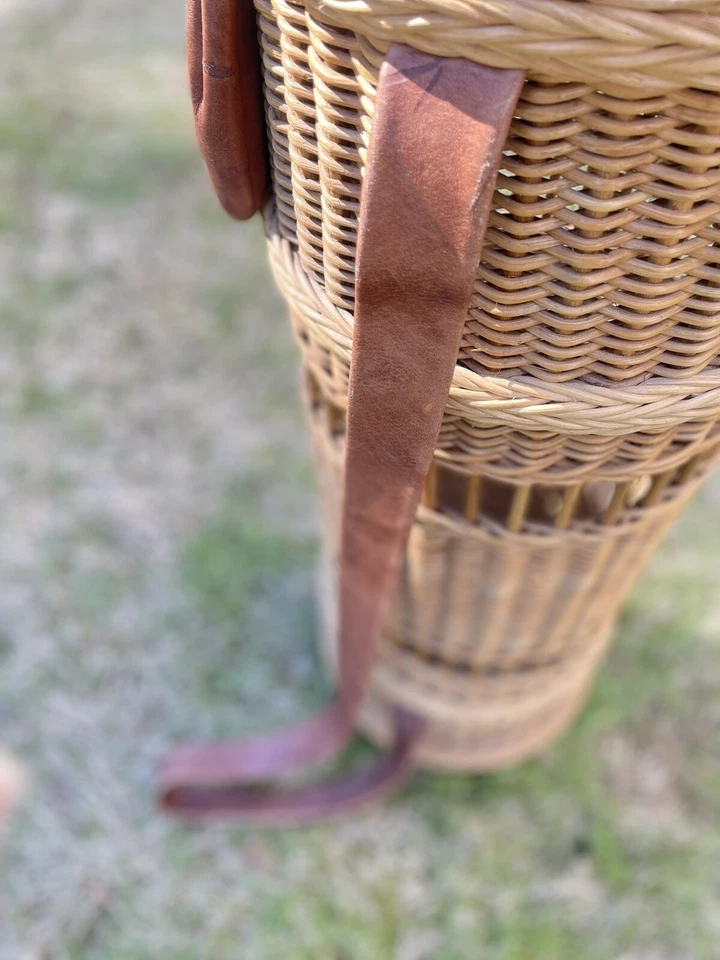 Bolsa de golfe vintage de vime decoração alça de couro e bolso - Imagem 3 de 4