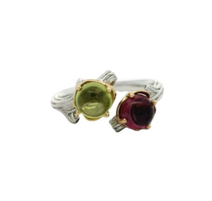 Authentic Pink Tourmaline & Peridot Ring In 925 Sterling Silver & 18K Gold Plated