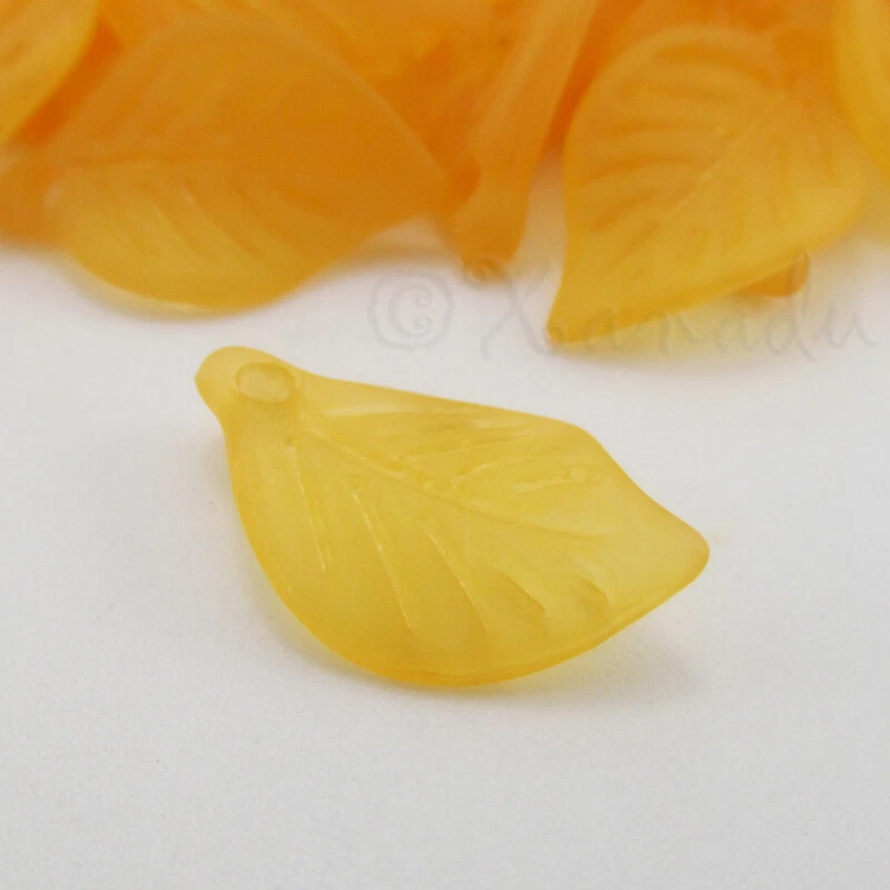 Colgantes de hojas acrílicas amarillas esmeriladas de 18 mm C9589 -50, 100 o 200 piezas Foto 4 de 4