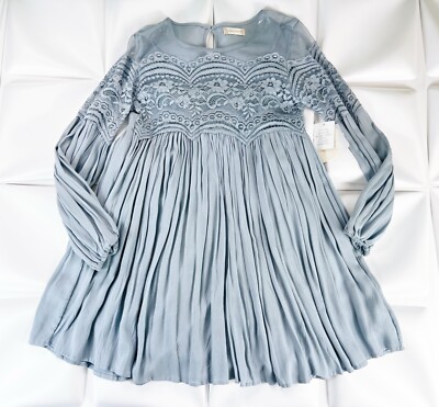 Altar'd State Sz S Blue Scalloped Lace Fit and Flare Mini Swing Dress Lined  NWT | eBay