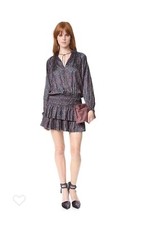 Ulla Johnson Mini Dress Piera Batik Charcoal Printed Long Sleeve Pleated Sz 0