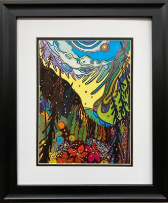 Darlene Kulig ''Cascading Wildflowers & Mountain View'' Custom Framed New ArtPrint