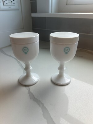 VTG. 1960s MAX FACTOR Milk Glass CUP OF YOUTH Skin Care Goblet Set Of 2