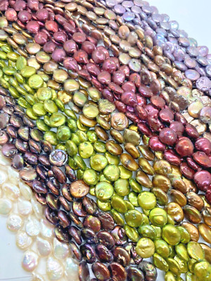Natural Fresh Water Coin Pearls Various Colors Approx. 13-14mm 16in. Strands