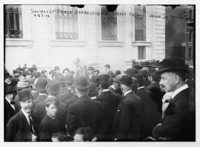 Socialist Frost addressing a street crowd Union Sq. Oct. 16/08 c1900 Old Photo