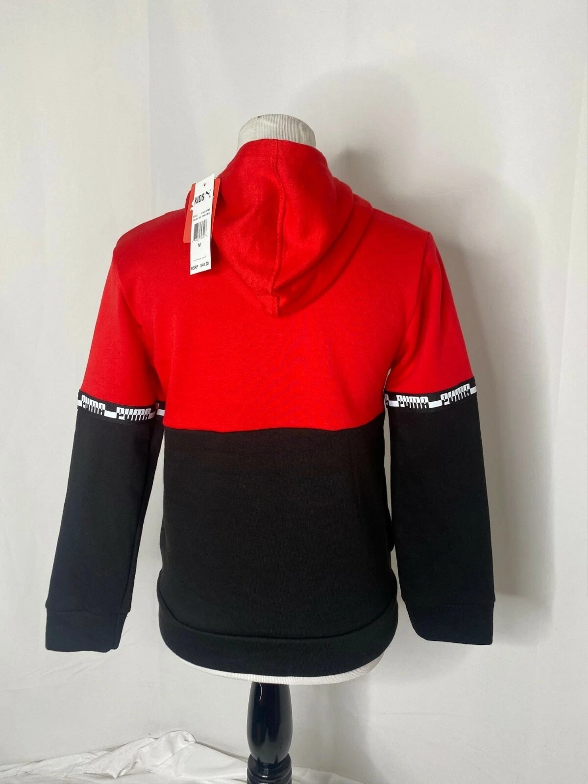 VETEMENTS Felpa con cappuccio media ragazzo Puma fascia logo rossa e nera atletica manica lunga