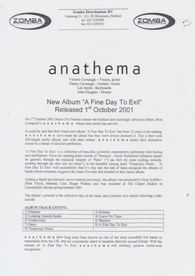 Anathema - A Fine Day To Exit - 2001 [Holland] - Press Release