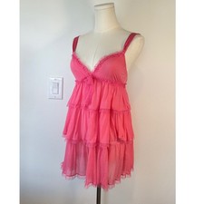 Y2K Victoria's Secret Sheer Trim Slip Tiered Babydoll Top Coquette Medium Pink