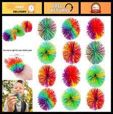 12 Pack Soft Rainbow Sensory Stringy Balls - Bouncy Stress Relief Fidget Toys, P