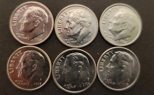 2020 - 2025 P Dime Set - 6 Coins - Uncirculated BU - FREE SHIPPING - (A10-1)