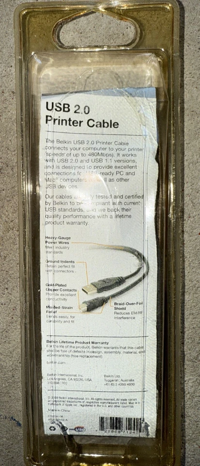 Belkin USB 2.0 Printer Cable 6 Foot USB A to USB B - Image 2 of 2