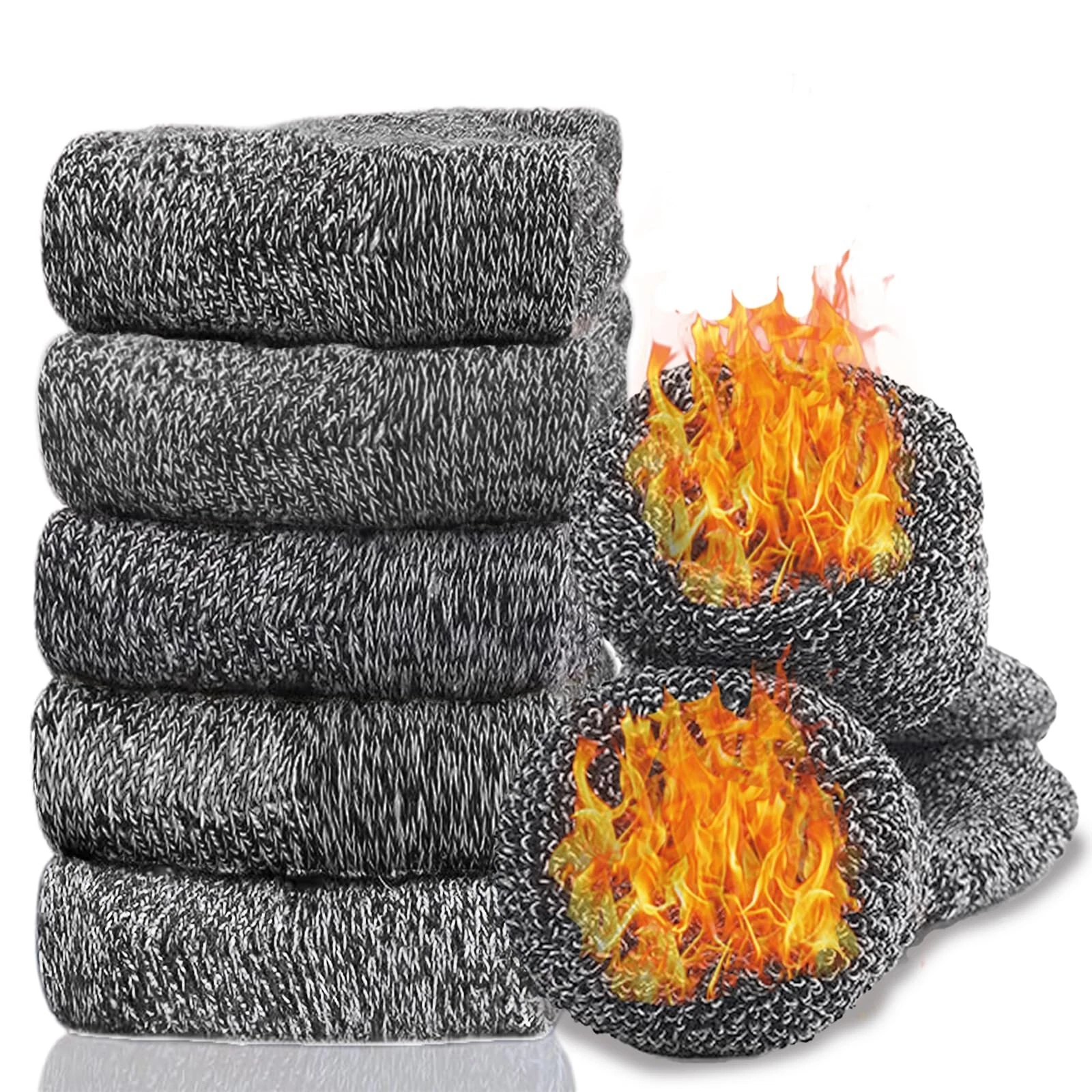 VoJoPi Wool Socks for Women - Warm Winter Thick Cozy 5-10, M-5 Pairs Grey