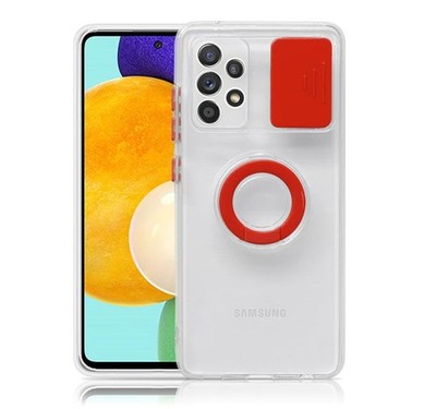 Case For Samsung A72 5G - Red With Camera Protection Hand Ring
