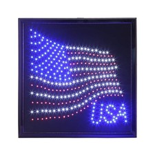 LED American Flag Sign with Animated Lighting, 19 x 19 Inch, Bright Red, Whit...