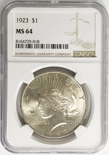 1923 $1 Peace Silver One Dollar US NGC MS64 Philadelphia