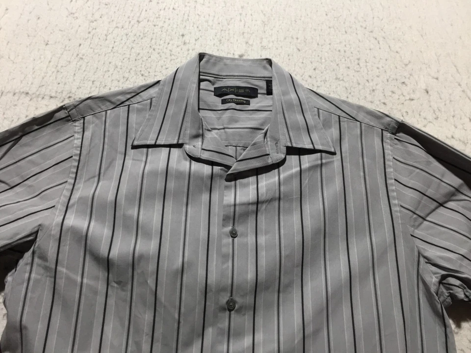 Axist Dress Shirt Mens L Large Gray Black Striped Short Sleeve City Dressing - Image 2 of 4