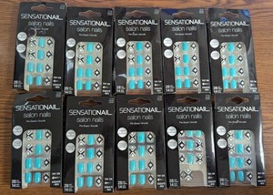 LOT OF 10 SENSATIONAIL SALON PRE-GLUED NAILS 72155 SHORT COURT - 28 NAILS EA PKG