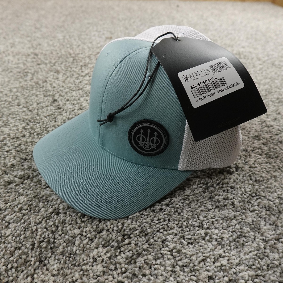 NEW Beretta Hat Cap Fitted Mens XL Blue White Trucker Logo Mesh