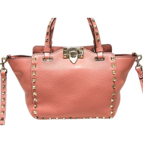 Valentino Rockstud Small 2Way Handbag Shoulder Crossbody Bag Leather Pink