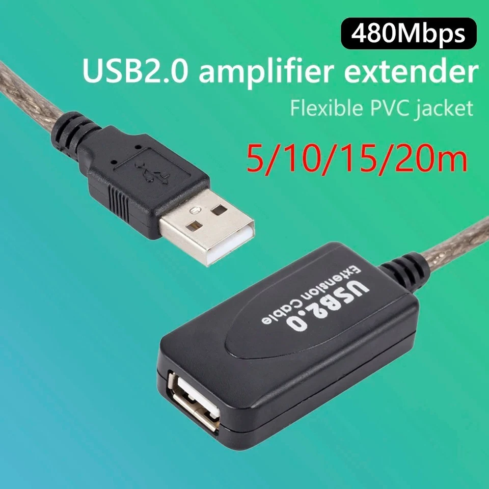 USB 2.0 Extension Cable 5/10/15/20m Active Repeater Lead Male to Female Adapter - Image 4 of 4