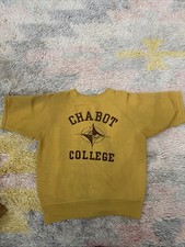 True Vintage 60s Sweatshirt Flock CHABOT COLLEGE LARGE L Short Sleeve Brown 22