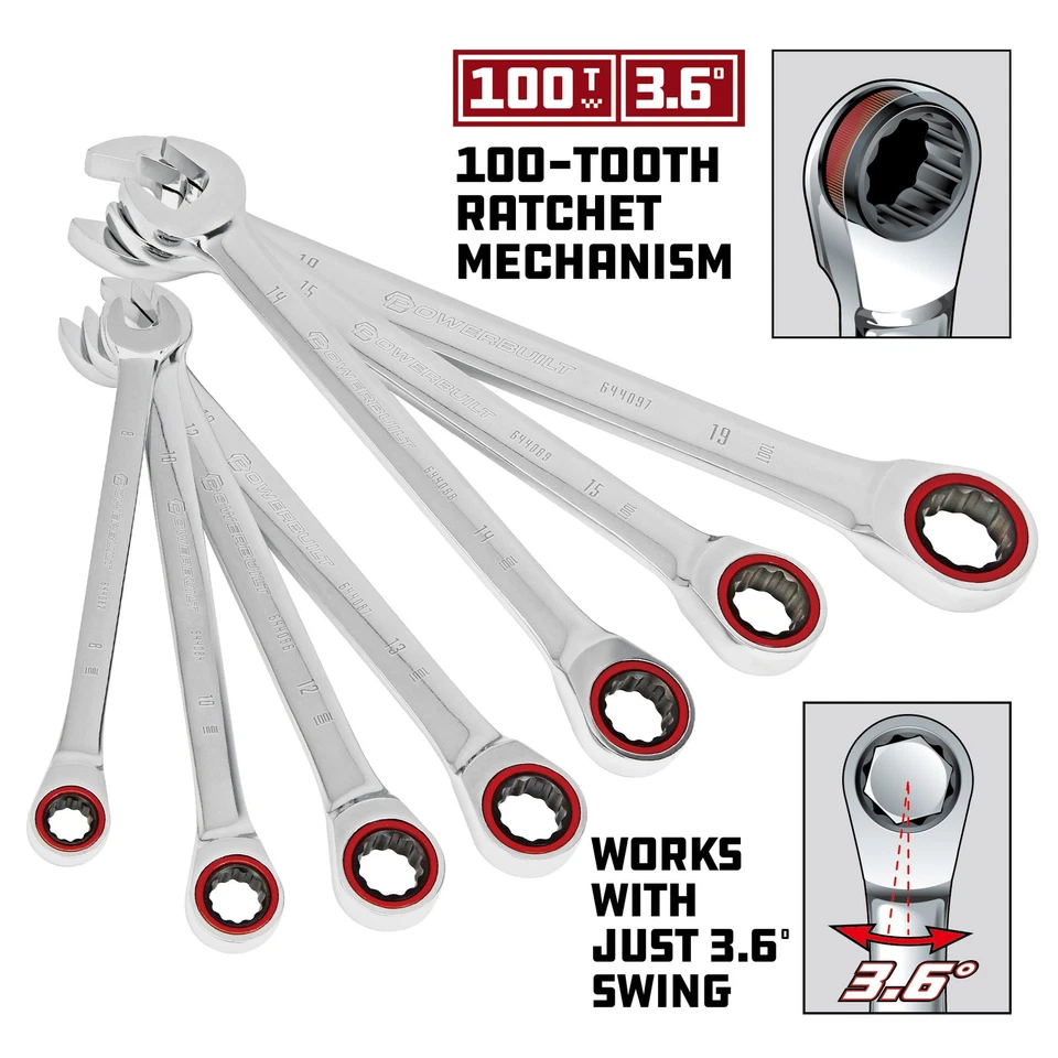 Powerbuilt 7 Piece Metric 100 Tooth Ratcheting Combination Wrench Set - 642762 - Image 3 of 4