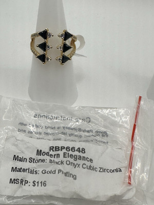 Bomb Party OG Collection  Modern Elegance  RBP 6648 Size 8 Black onyx CZ Gold Pl