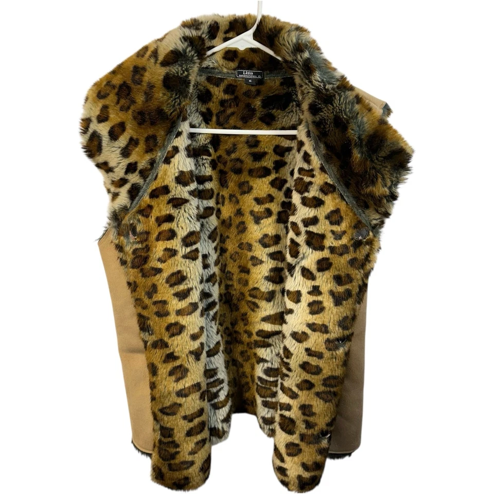 Chaleco de gamuza Lisa International para mujer XL estampado de leopardo piel sintética vaquera occidental Foto 3 de 4