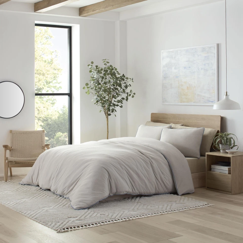 Conjunto de edredón King de 3 piezas tejido jersey liso - mezcla de algodón - ultra suave y acogedor Foto 2 de 4