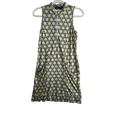 Tango Mango Yellow Geometric Circle Print Sleeveless Ruffle Hem Dress Small