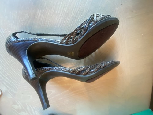 Ann Marino Faux Schlangenhaut Riemchen Absatz Stilettos Schuhe taupe braun Größe 6,5 M - Bild 4 von 4